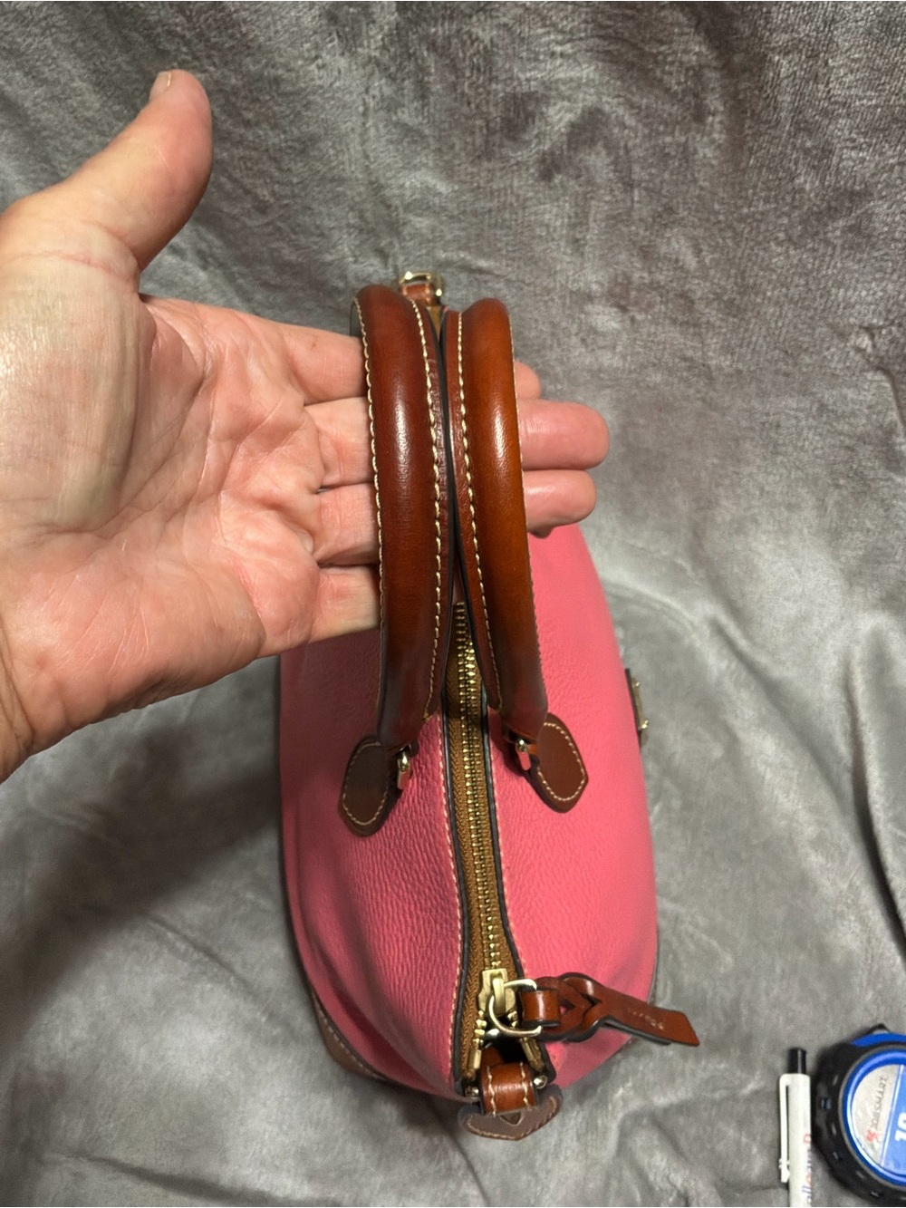 GUC Dooney & Bourke Pebble Grain Darcy Dome Satchel, Color Bubble Gum - Picture 4 of 8